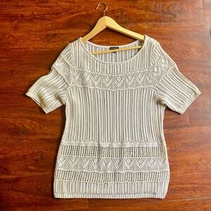 TALBOTS large cream beige with gold threading short sleeve sweater